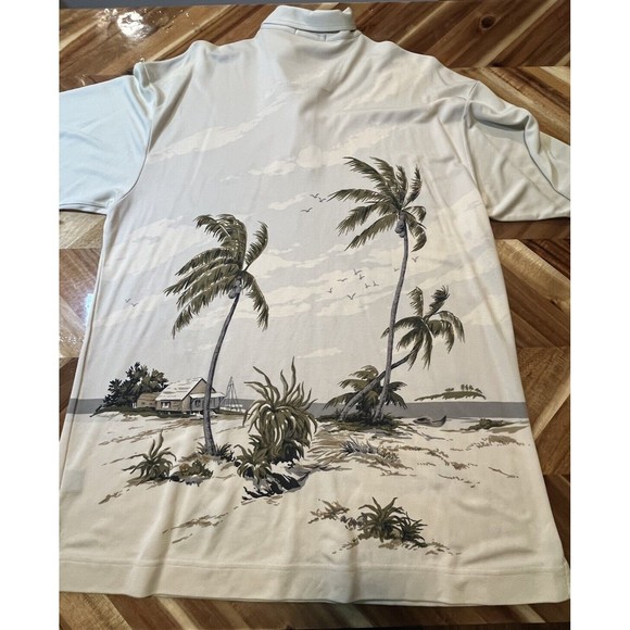 Nautica Shirt Mens XL Hawaiian Silk Short Sleeve Button Up Beach Front‎ and Back - Picture 6 of 7